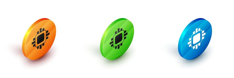 Isometric Computer processor with microcircuits CPU icon isolated on white Illustrazione stock