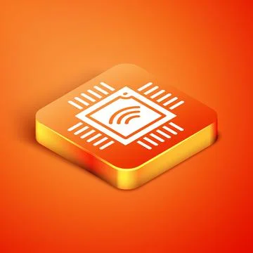 Isometric Computer processor with microcircuits CPU icon isolated on orange Stock Illustration
