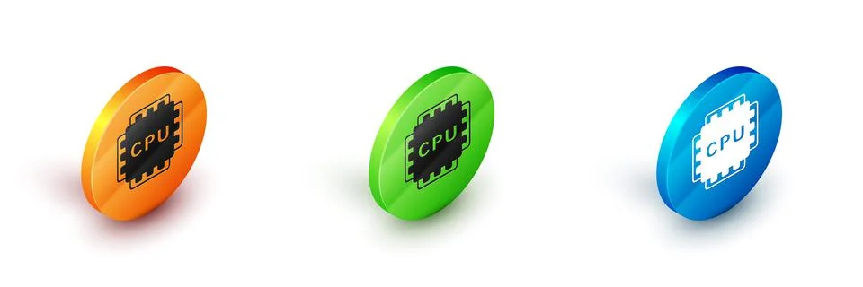Isometric Computer processor with microcircuits CPU icon isolated on white Stock Illustration