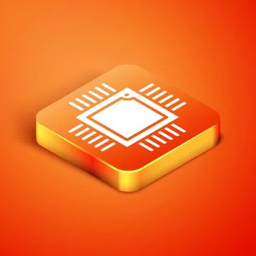 Isometric Computer processor with microcircuits CPU icon isolated on orange Stock Illustration