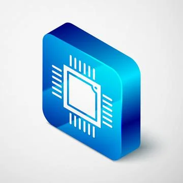 Isometric Computer processor with microcircuits CPU icon isolated on grey Stock Illustration