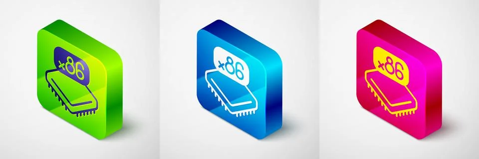 Isometric Computer processor with microcircuits CPU icon isolated on grey イラスト素材