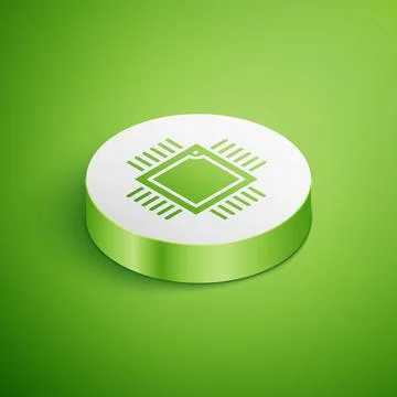 Isometric Computer processor with microcircuits CPU icon isolated on green Stock Illustration