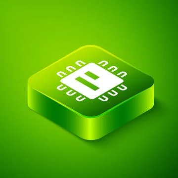 Isometric Computer processor with microcircuits CPU icon isolated on green Stock Illustration