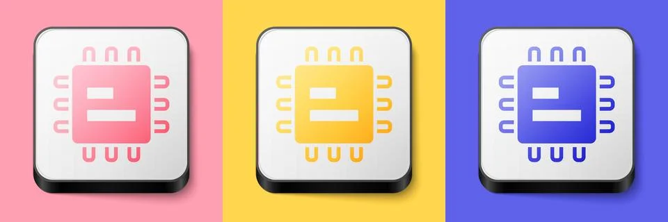 Isometric Computer processor with microcircuits CPU icon isolated on pink Illustrazione stock