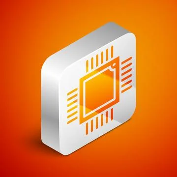 Isometric Computer processor with microcircuits CPU icon isolated on orange 스톡 일러스트