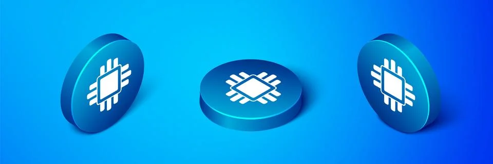 Isometric Computer processor with microcircuits CPU icon isolated on blue b.. Stock Illustration