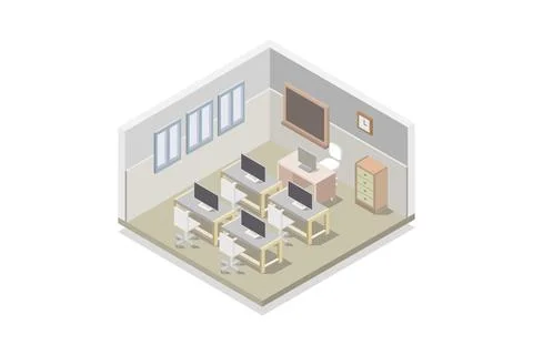 Isometric computer room illustrated on background Illustrazione stock
