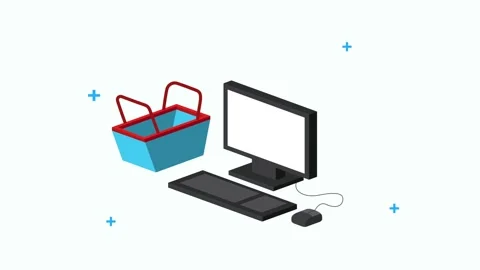 Isometric computer with shopping basket on white background motion graphics. Stock Footage 334161896