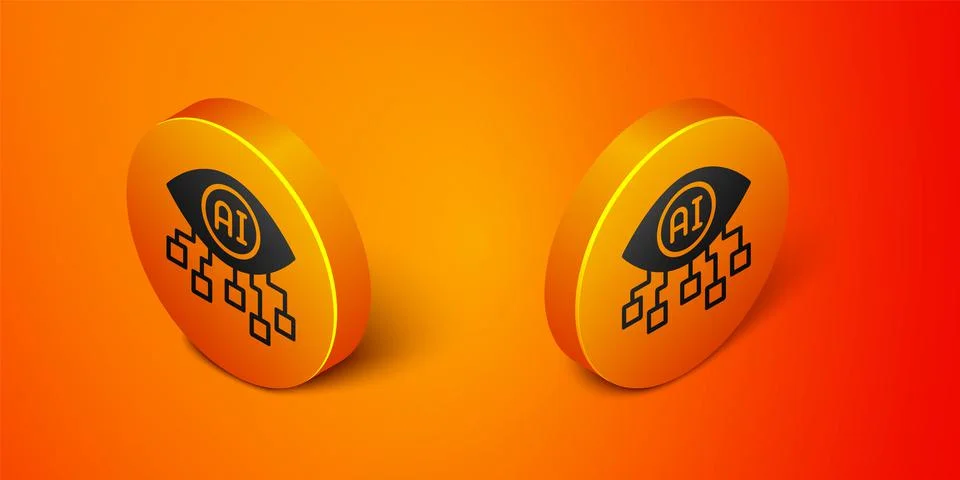 Isometric Computer vision icon isolated on orange background. Technical vision Illustrazione stock