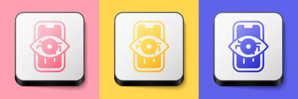 Isometric Computer vision icon isolated on pink, yellow and blue background Illustrazione stock
