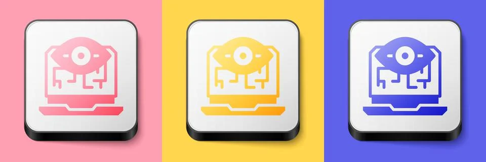 Isometric Computer vision icon isolated on pink, yellow and blue background Stock Illustration