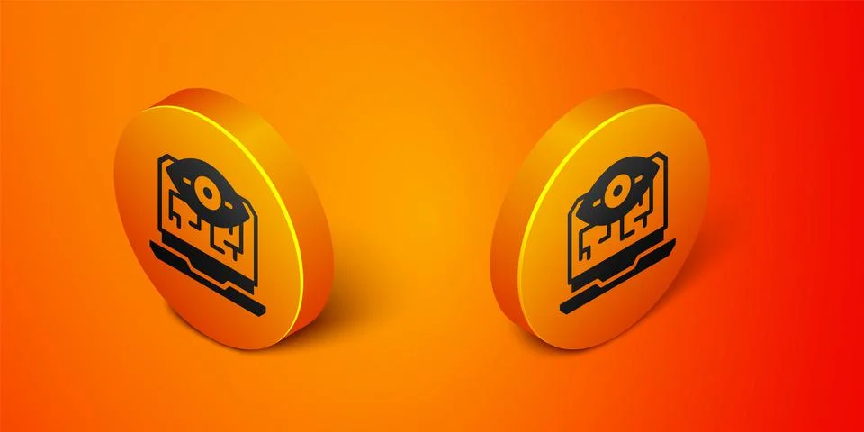 Isometric Computer vision icon isolated on orange background. Technical vision Illustrazione stock