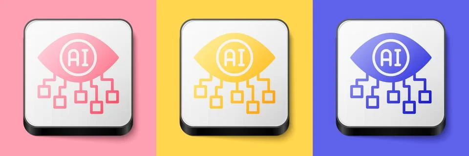 Isometric Computer vision icon isolated on pink, yellow and blue background Stock Illustration