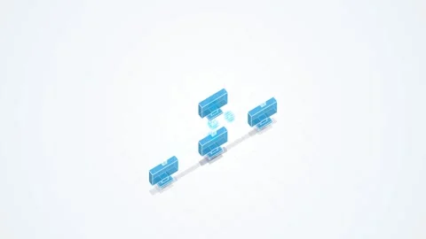Isometric Computer Workstations Connected in Local Area Network LAN Stock Footage 342300436