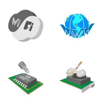 Isometric computing and network technology icons set Illustrazione stock