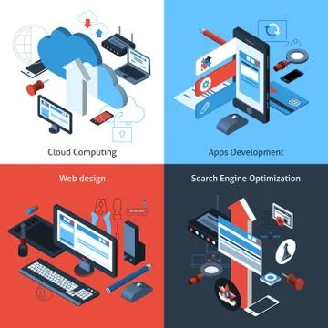 Isometric Computing Set Stock Illustration