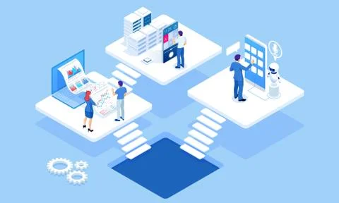 Isometric concept of business analysis, analytics, research, strategy statistic Stock Illustration