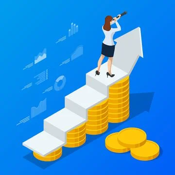 Isometric concept of business analysis, analytics, research, strategy statistic Stock Illustration