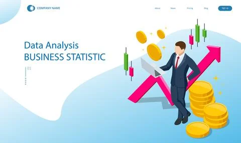 Isometric concept of business analysis, analytics, research, strategy statistic Stock Illustration