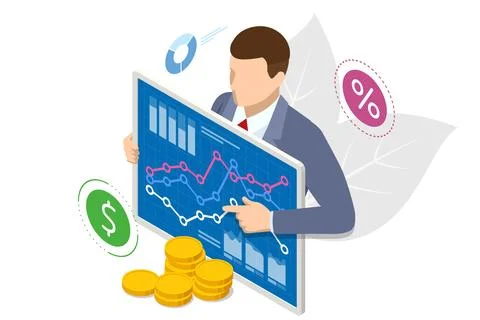 Isometric Concept of Business Analysis, Analytics, Research, Strategy statistic Illustrazione stock
