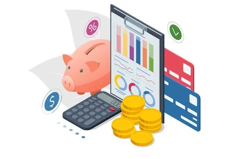 Isometric Concept of Business Analysis, Analytics, Research, Strategy statistic Stock Illustration