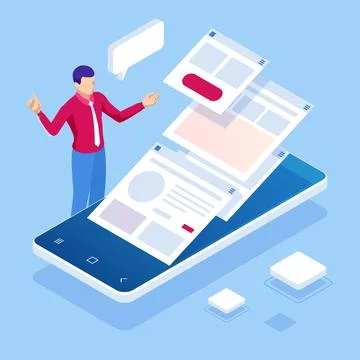 Isometric concept of business e-documents, business report, business documents 스톡 일러스트