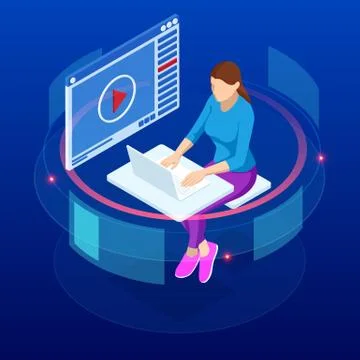 Isometric concept for Digital Reading, E-classroom Textbook, Modern Education, E Illustrazione stock