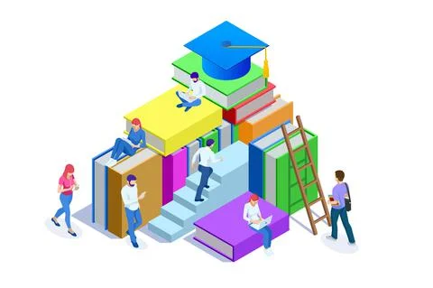 Isometric concept for Digital Reading, E-classroom Textbook, Modern Education, E Illustrazione stock
