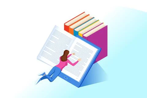 Isometric concept for Digital Reading, E-classroom Textbook, Modern Education, E Illustrazione stock