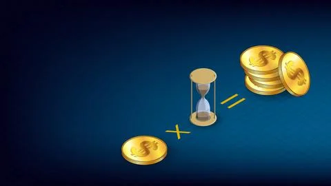 Isometric concept of earning on staking coins with copy space on dark blue Stock Illustration