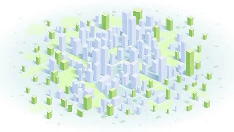 Isometric concept of future urban planning and urban expansion. Highlight new Stock Illustration