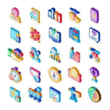 Isometric concept icons representing global business and financial data Stockillustratie
