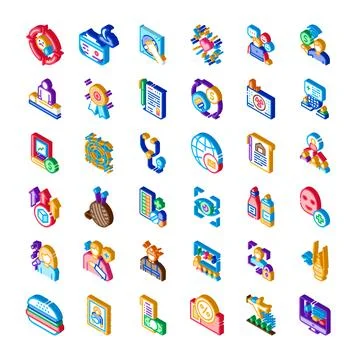 Isometric concept icons representing various professional and lifestyle theme Stock Illustration
