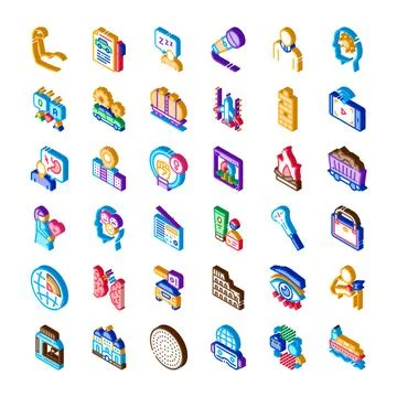 Isometric concept icons representing various themes and objects Ilustración de archivo