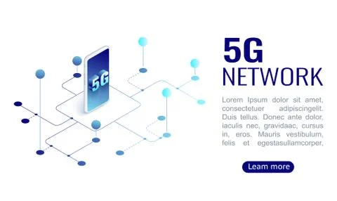 Isometric concept includes smartphone and 5G. Stock Illustration