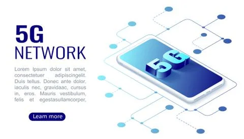 Isometric concept includes smartphone and 5G. Stock Illustration
