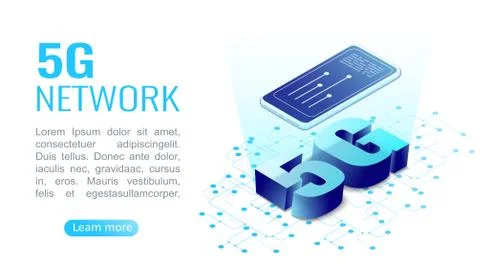 Isometric concept includes smartphone and 5G. Stock Illustration