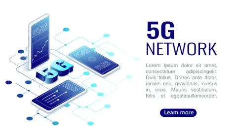 Isometric concept includes smartphone and 5G. Stock Illustration