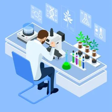 Isometric concept of laboratory exploring new methods of plant breeding and 스톡 일러스트