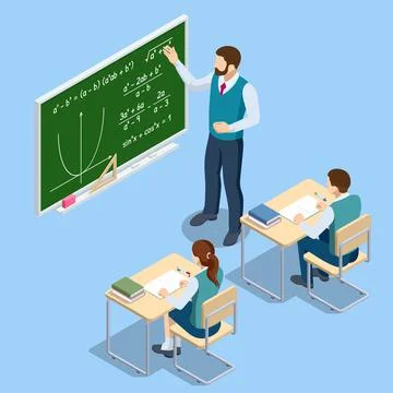 Isometric concept of math and geometry lesson, studying. Personalised learning Illustrazione stock