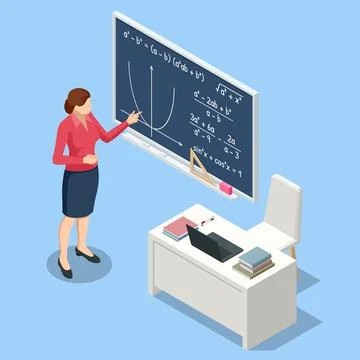 Isometric concept of math and geometry lesson, studying. Personalised learning Illustrazione stock
