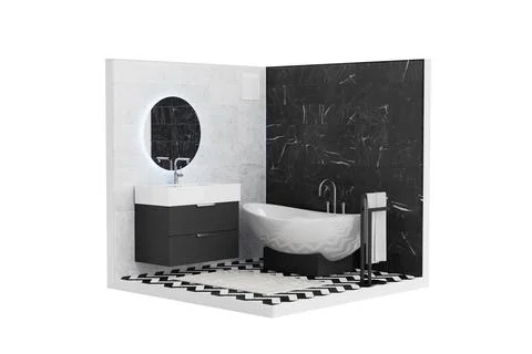 Isometric Concept of Modern Bathroom Interior. 3d Rendering Stock Illustration