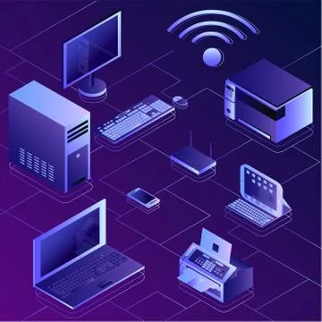Isometric Concept of Modern Connection Services and Computing El Illustrazione stock
