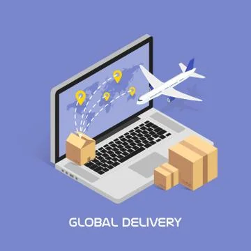 Isometric Concept Online tracking. Shipping and global deliveries by air se.. イラスト素材