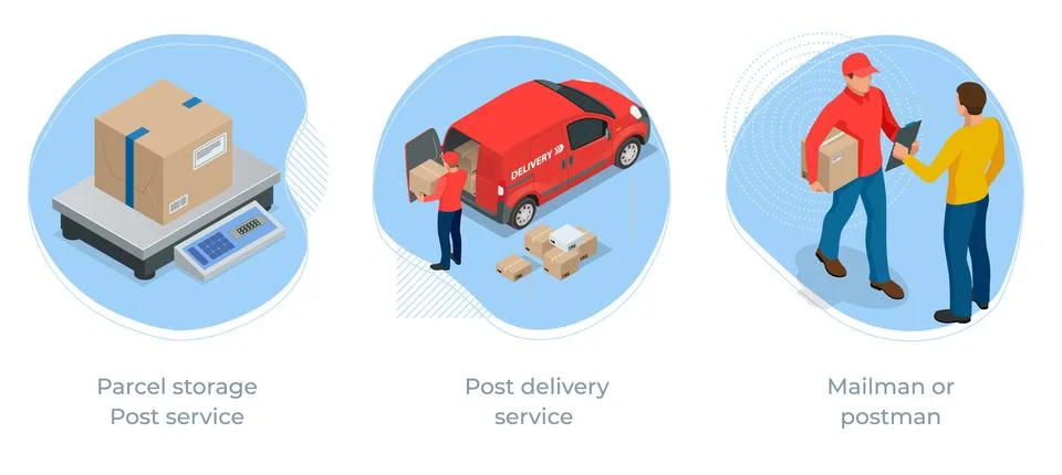 Isometric concept of Parcel storage , Post delivery service and Post service Stock Illustration