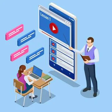 Isometric concept of Personalised learning. E-learning, online education at home Stock Illustration