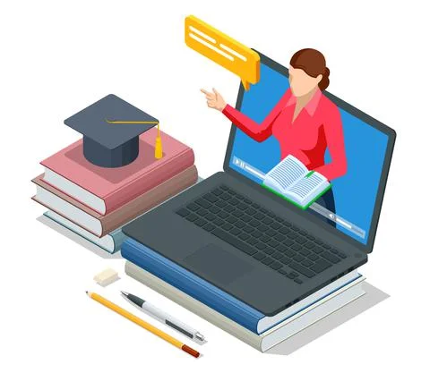 Isometric concept of Personalised learning. E-learning, online education at home Stock Illustration