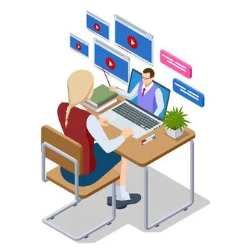 Isometric concept of Personalised learning. E-learning, online education at home イラスト素材