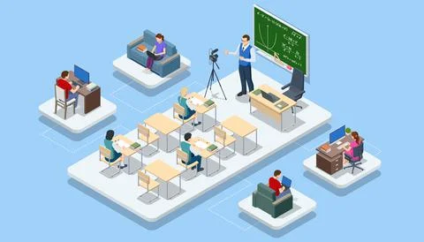 Isometric concept of Personalised learning. E-learning, online education at home Illustrazione stock